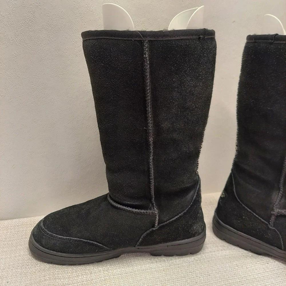 UGG Australia Ultra Tall Black Suede Shearling Boots Womens 8 5245